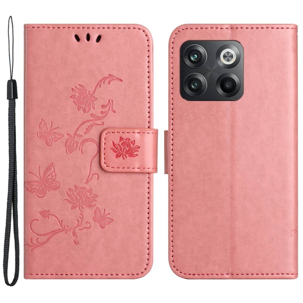 Läderfodral Fjärilar OnePlus 10T rosa