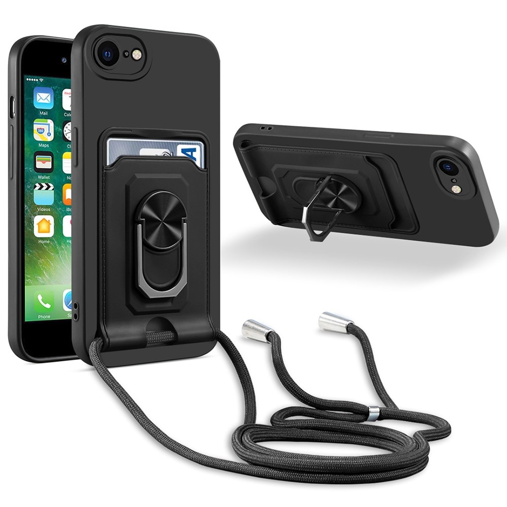 TPU Skal Ring+Kortfack+Halsband iPhone SE (2020) svart