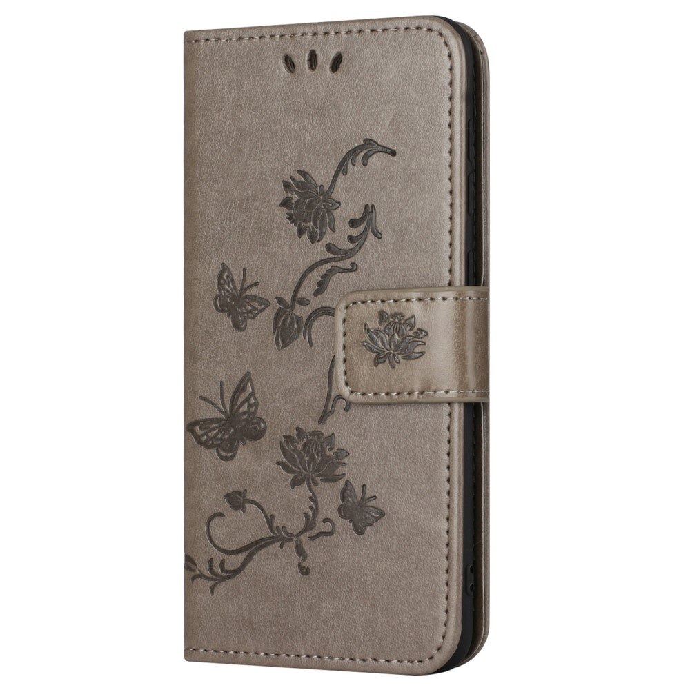 Läderfodral Fjärilar Samsung Galaxy S24 FE Grå