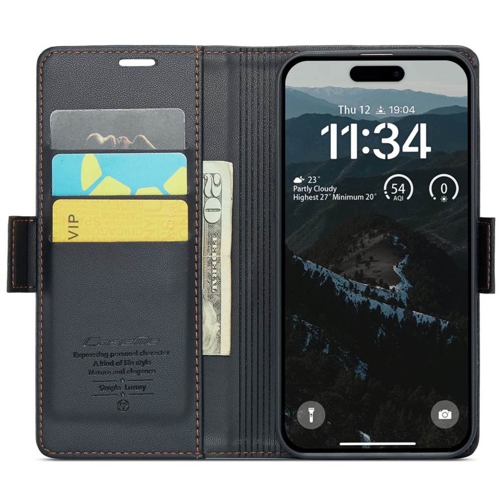 Slim Plånboksfodral RFID-skydd iPhone 17 Svart