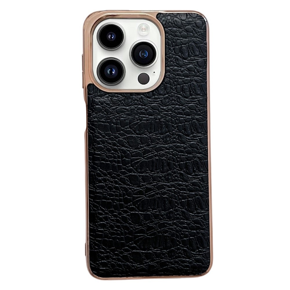 Läderskal Krokodil iPhone 14 Pro Max svart/roséguld