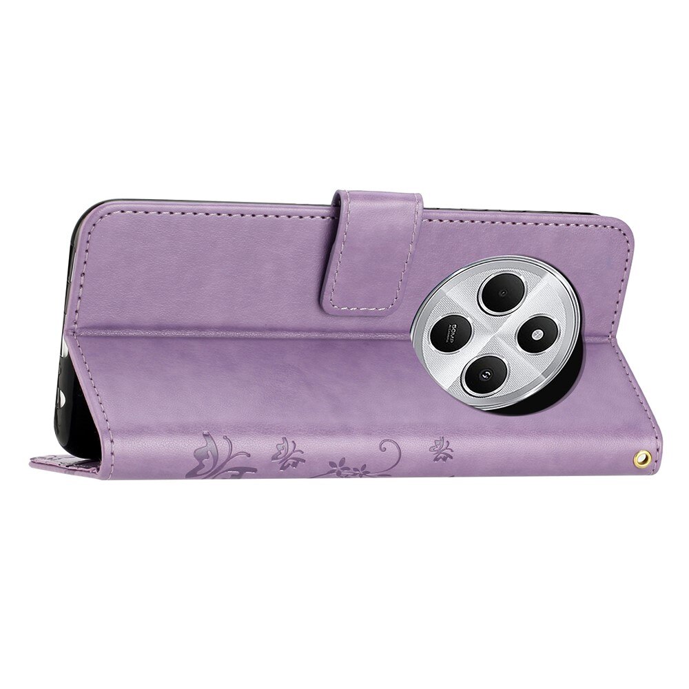 Läderfodral Fjärilar Xiaomi Redmi 14C Lila