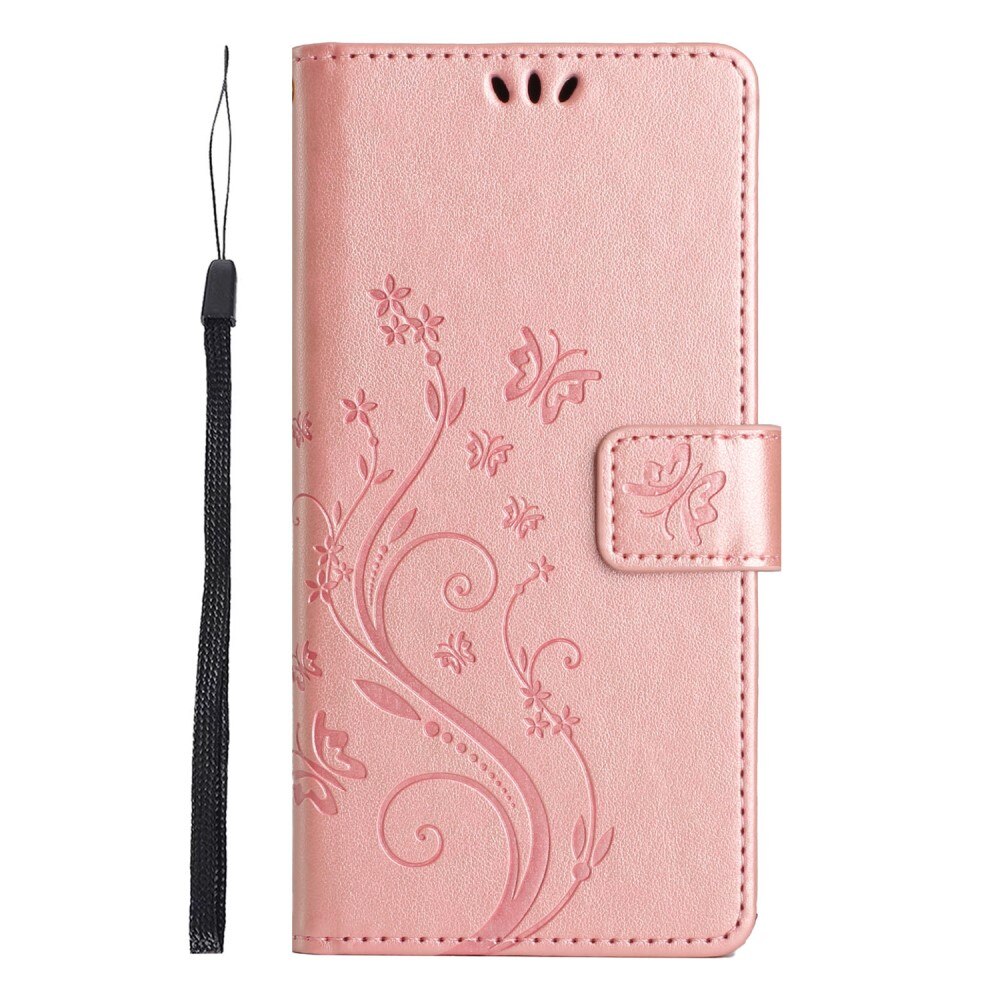 Läderfodral Fjärilar Motorola Edge 50 Neo Roséguld