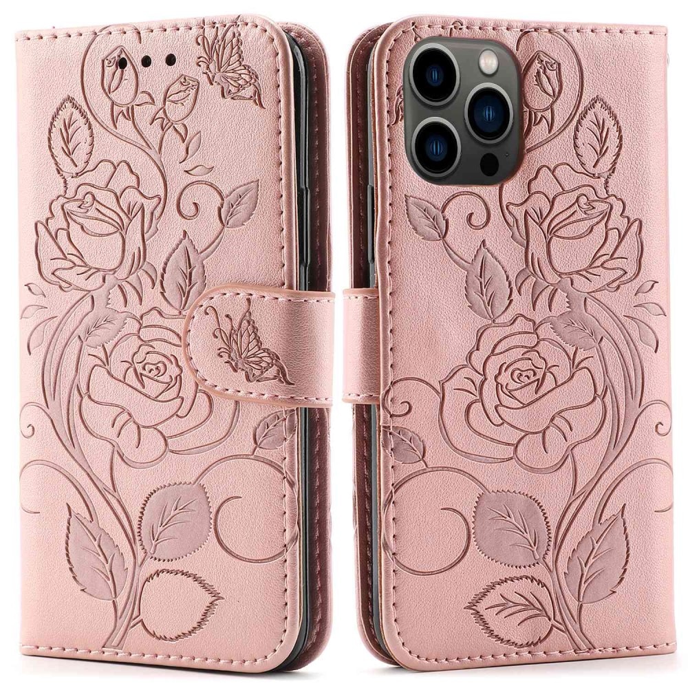 Läderfodral Rosor iPhone 12/12 Pro rosa guld