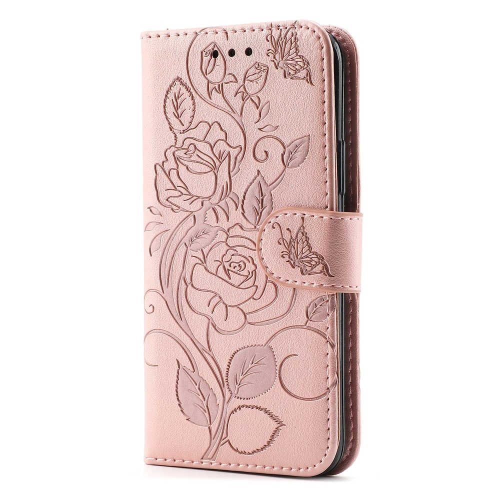 Läderfodral Rosor iPhone 12/12 Pro rosa guld