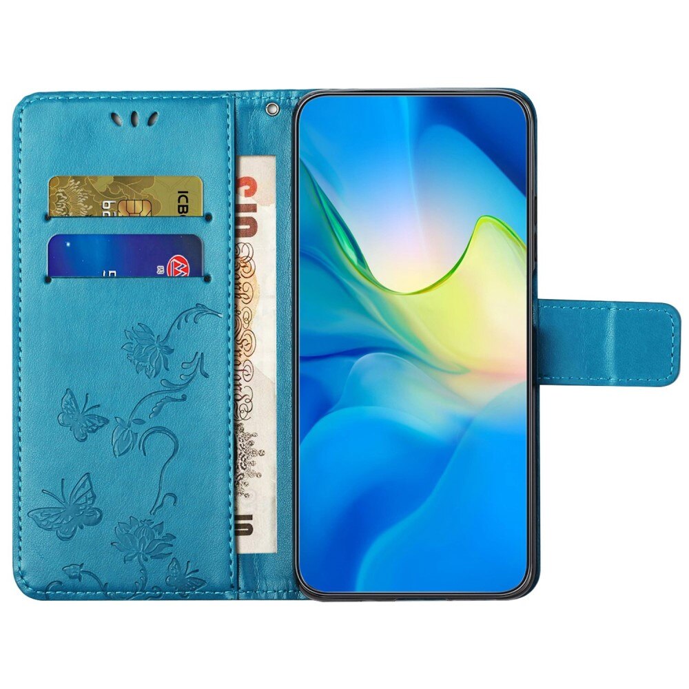 Läderfodral Fjärilar Motorola Moto E22i Blå