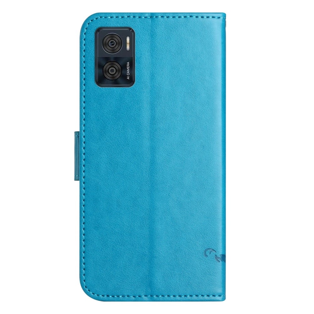 Läderfodral Fjärilar Motorola Moto E22i Blå