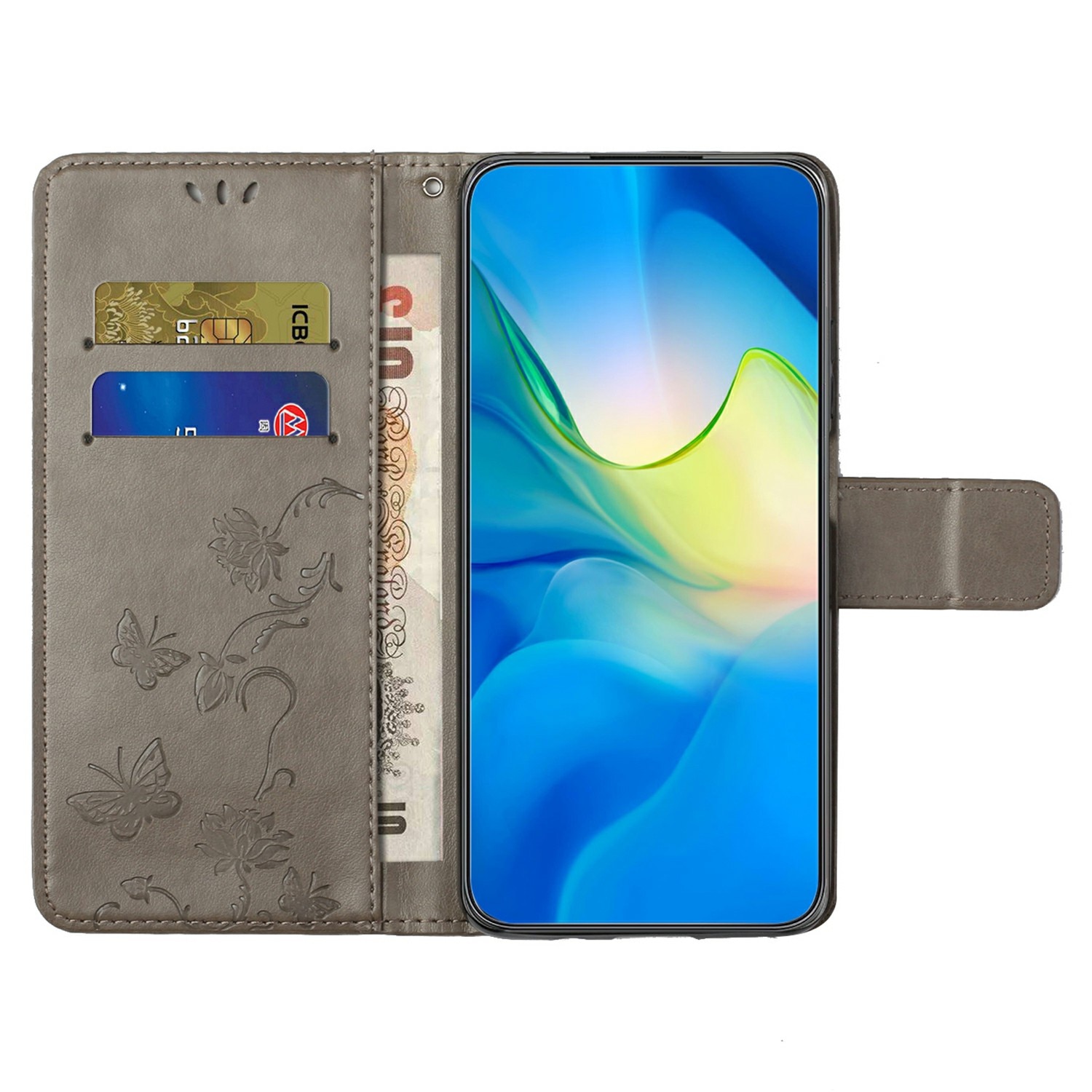 Läderfodral Fjärilar Samsung Galaxy A17 Grå