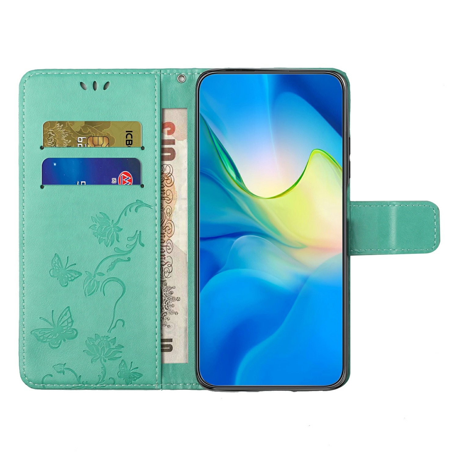 Läderfodral Fjärilar Samsung Galaxy A17 Grön