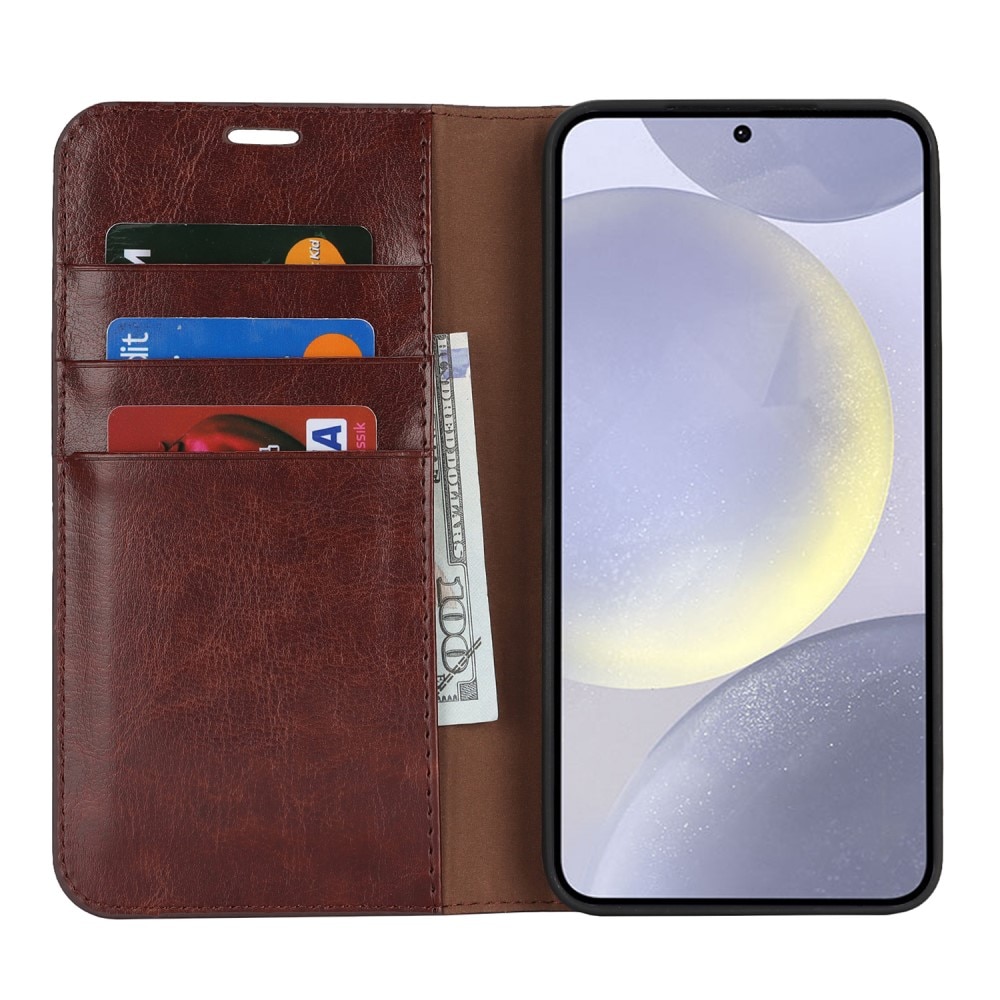 Mobilfodral Äkta Läder Samsung Galaxy S25 Plus Mörkbrun