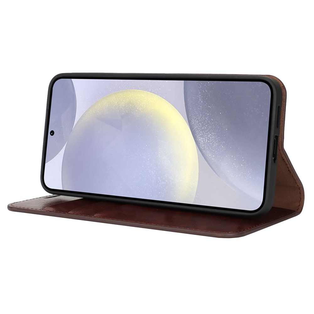 Mobilfodral Äkta Läder Samsung Galaxy S25 Plus Mörkbrun