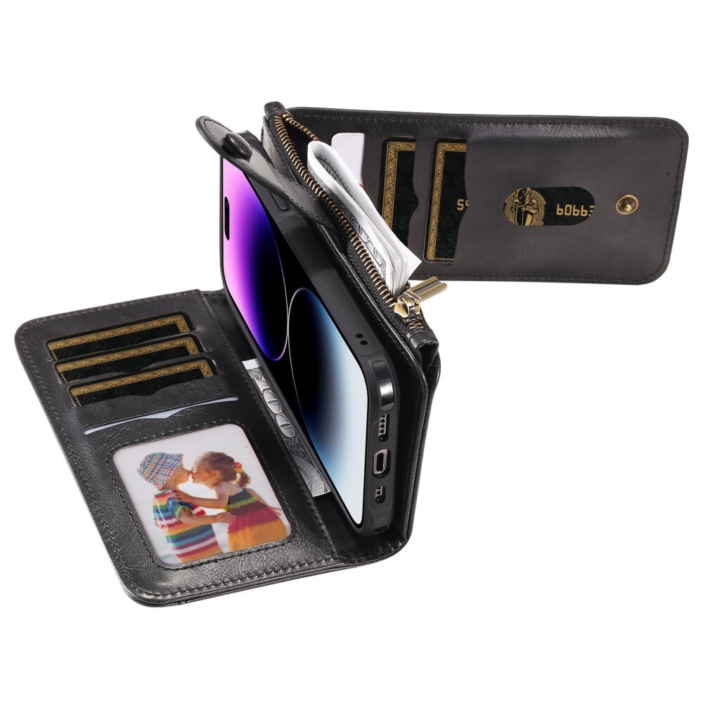 Magnet Leather Multi-Wallet iPhone 14 Pro Max svart