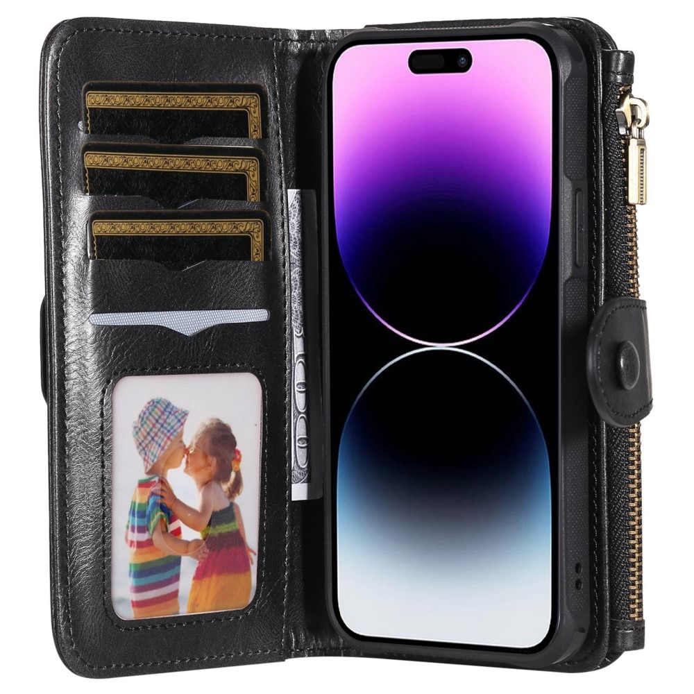 Magnet Leather Multi-Wallet iPhone 14 Pro Max svart