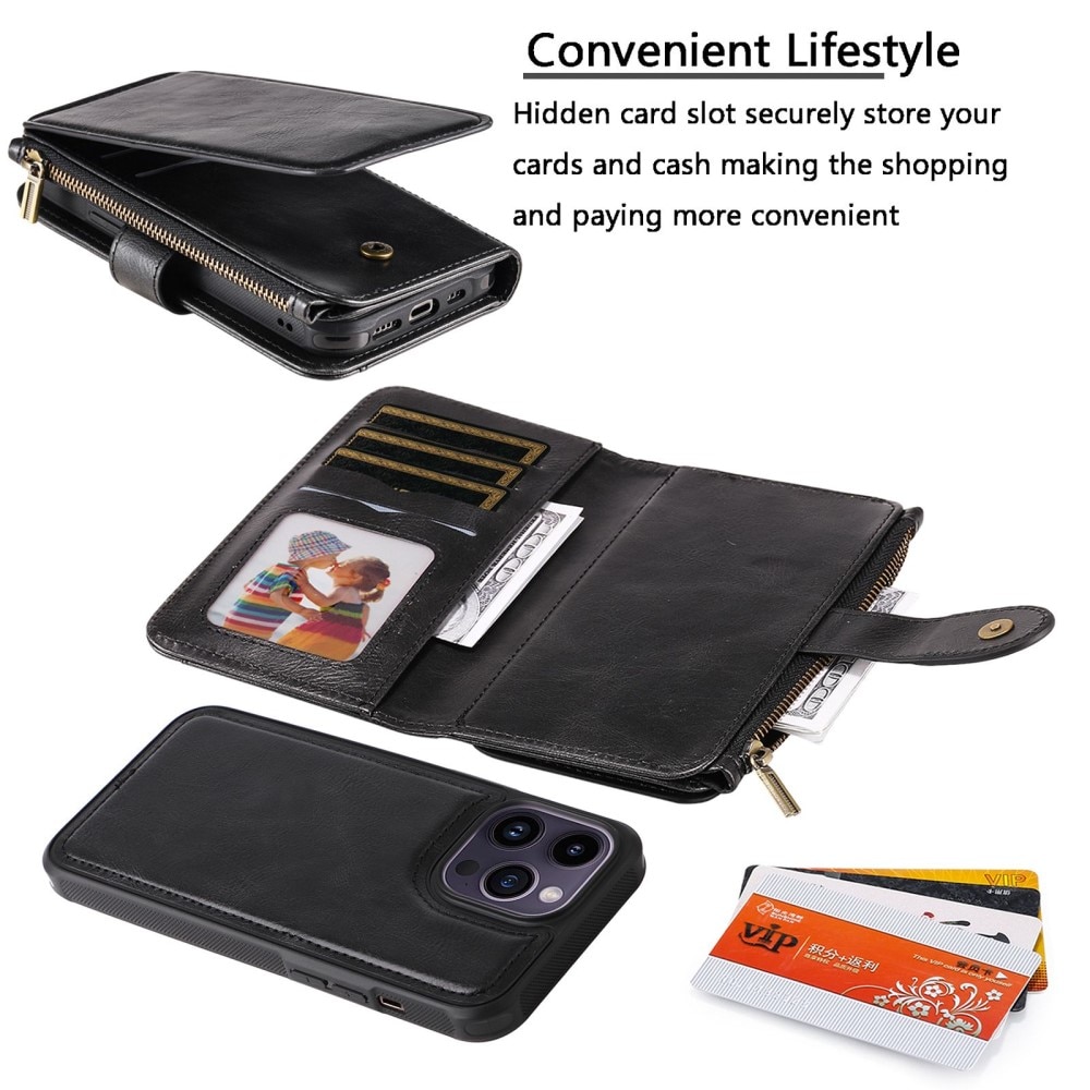 Magnet Leather Multi-Wallet iPhone 14 Pro Max svart