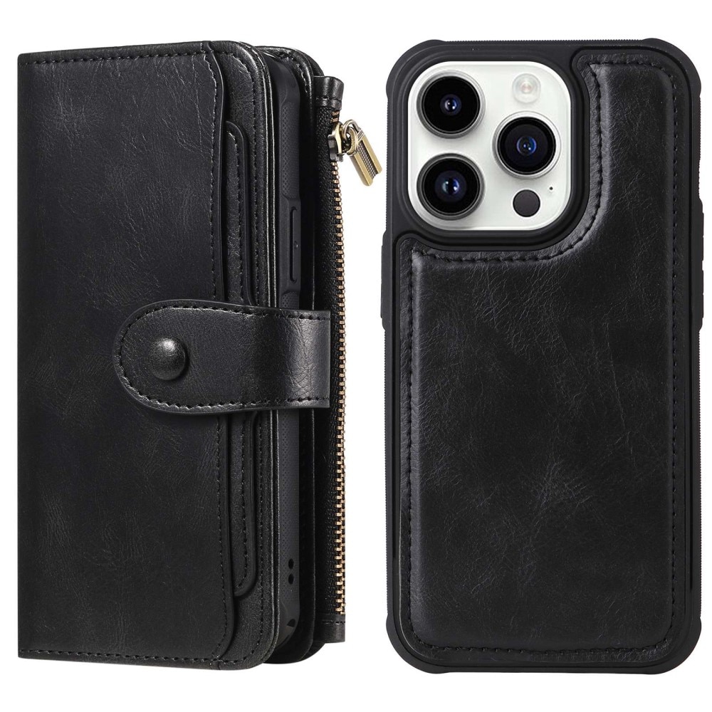 Magnet Leather Multi-Wallet iPhone 14 Pro svart