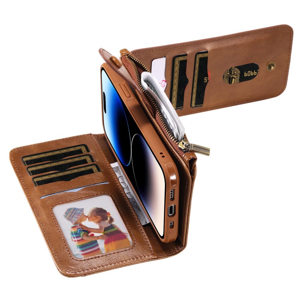 Magnet Leather Multi-Wallet iPhone 14 Pro brun