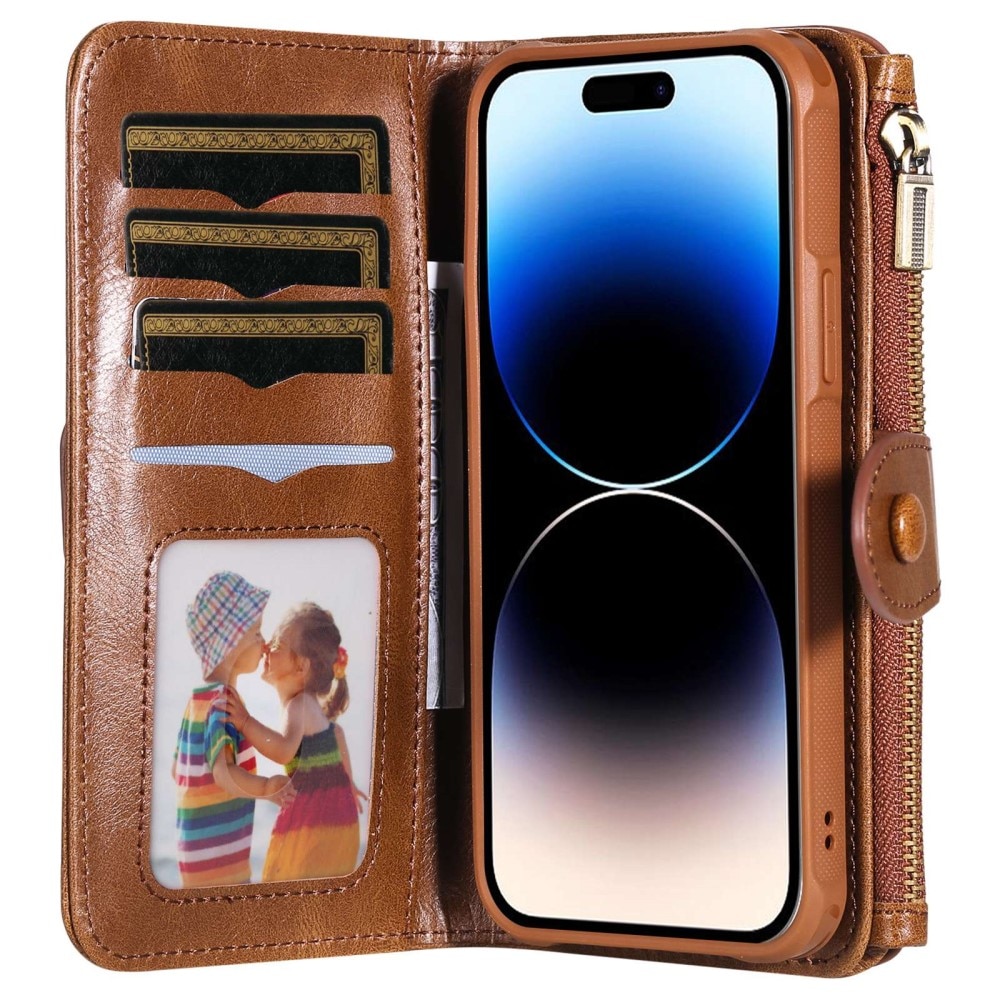 Magnet Leather Multi-Wallet iPhone 14 Pro brun