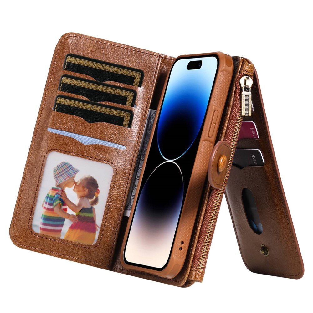 Magnet Leather Multi-Wallet iPhone 14 Pro brun