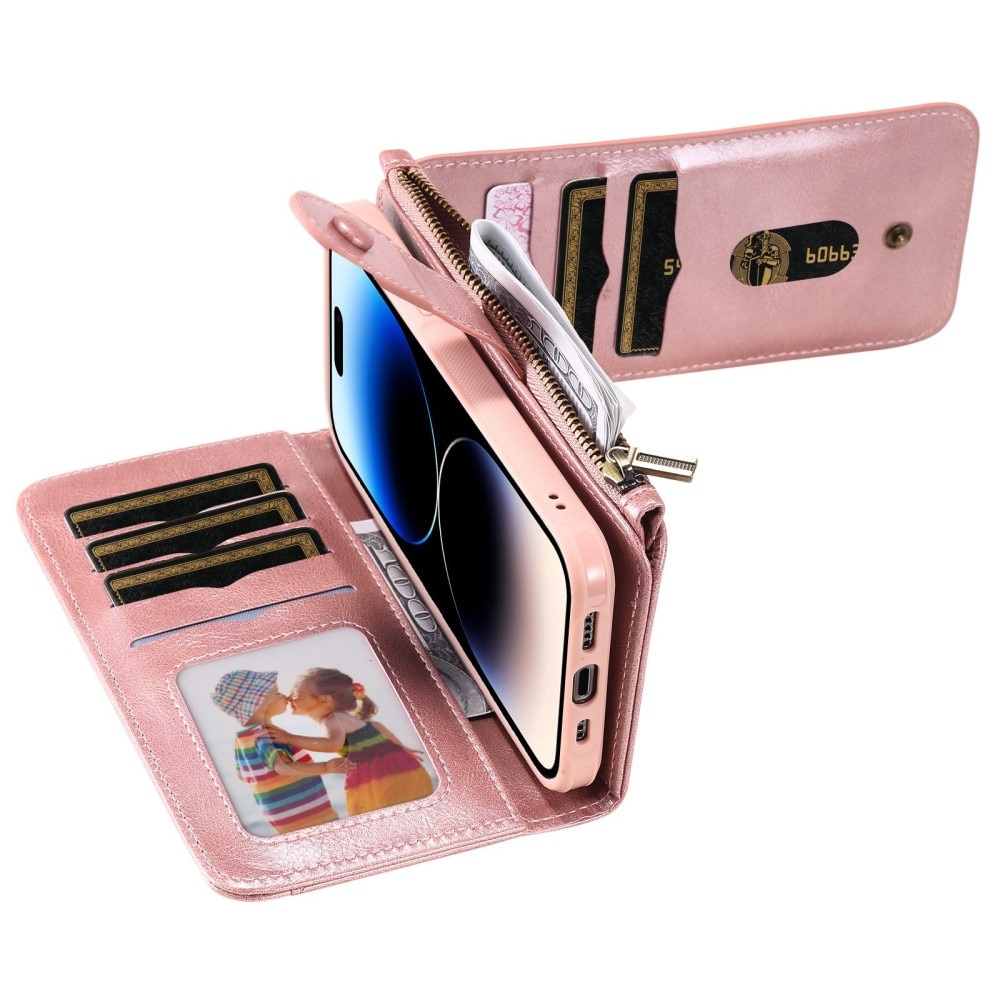 Magnet Leather Multi-Wallet iPhone 14 Pro rosa