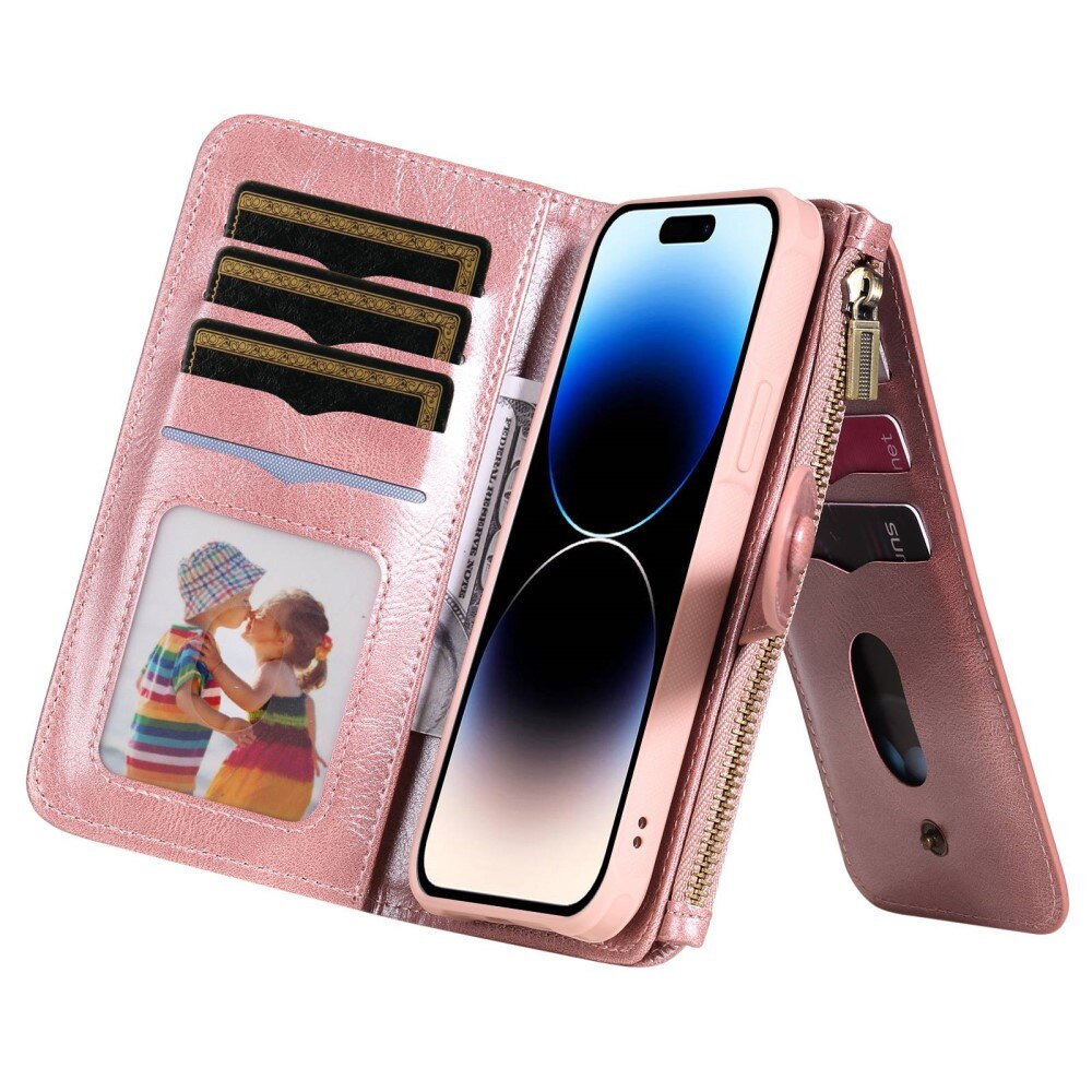 Magnet Leather Multi-Wallet iPhone 14 Pro rosa