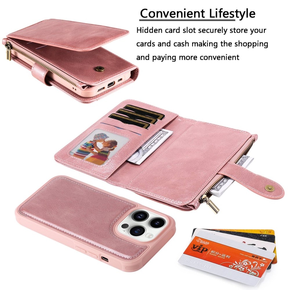 Magnet Leather Multi-Wallet iPhone 14 Pro rosa