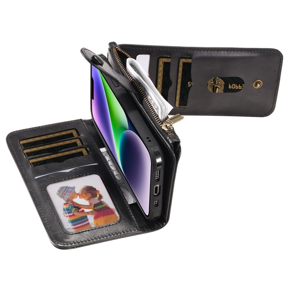 Magnet Leather Multi-Wallet iPhone 14 svart