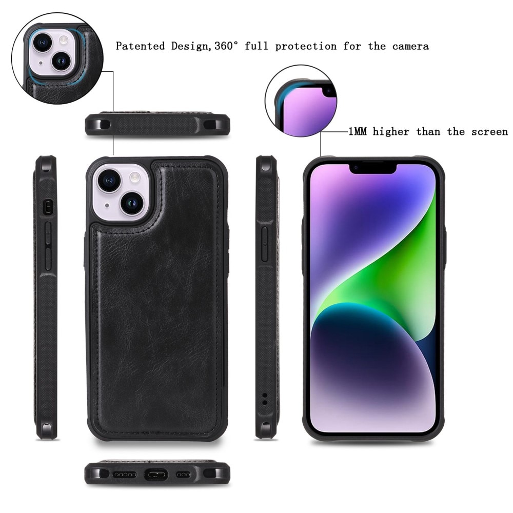 Magnet Leather Multi-Wallet iPhone 14 svart