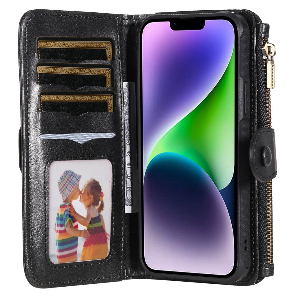 Magnet Leather Multi-Wallet iPhone 14 svart