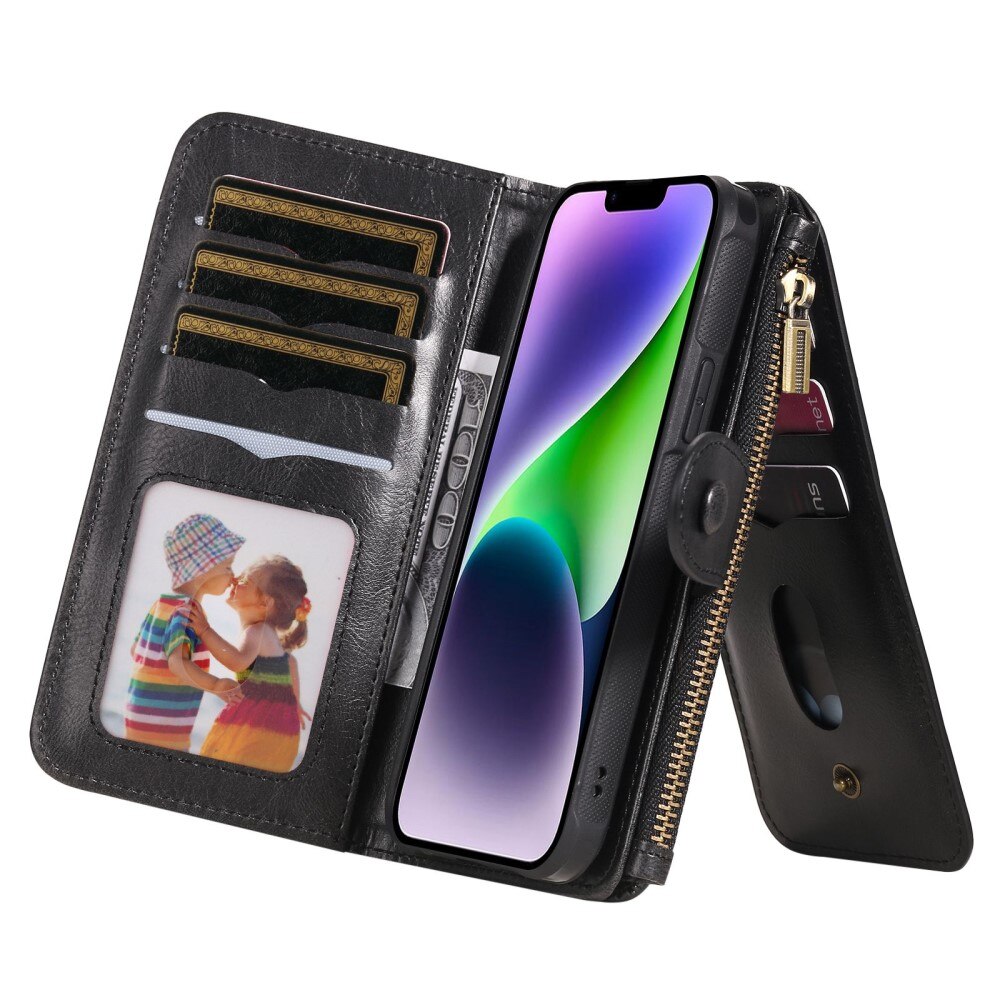 Magnet Leather Multi-Wallet iPhone 14 svart