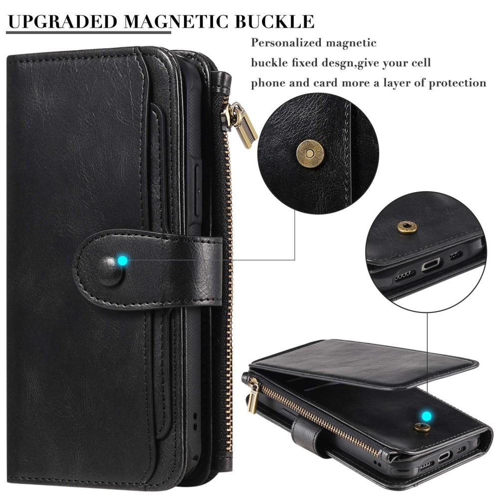 Magnet Leather Multi-Wallet iPhone 14 svart