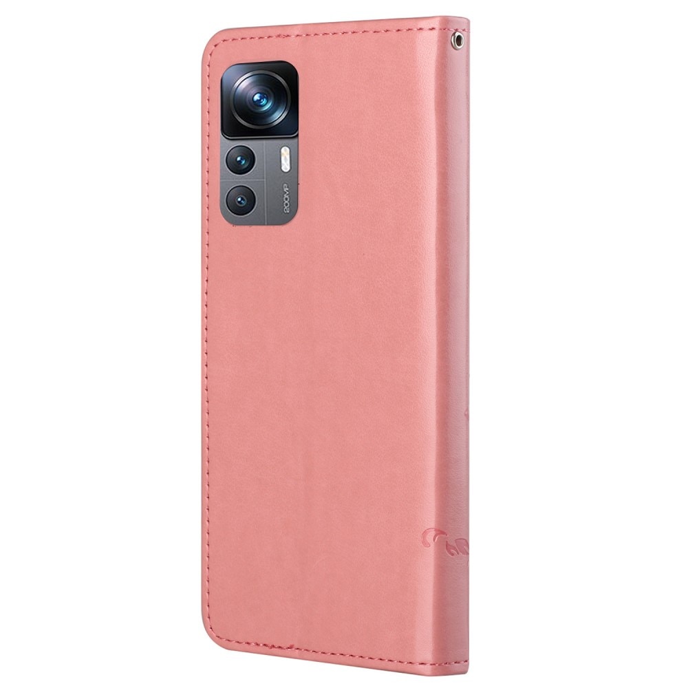 Läderfodral Fjärilar Xiaomi 12T/12T Pro rosa