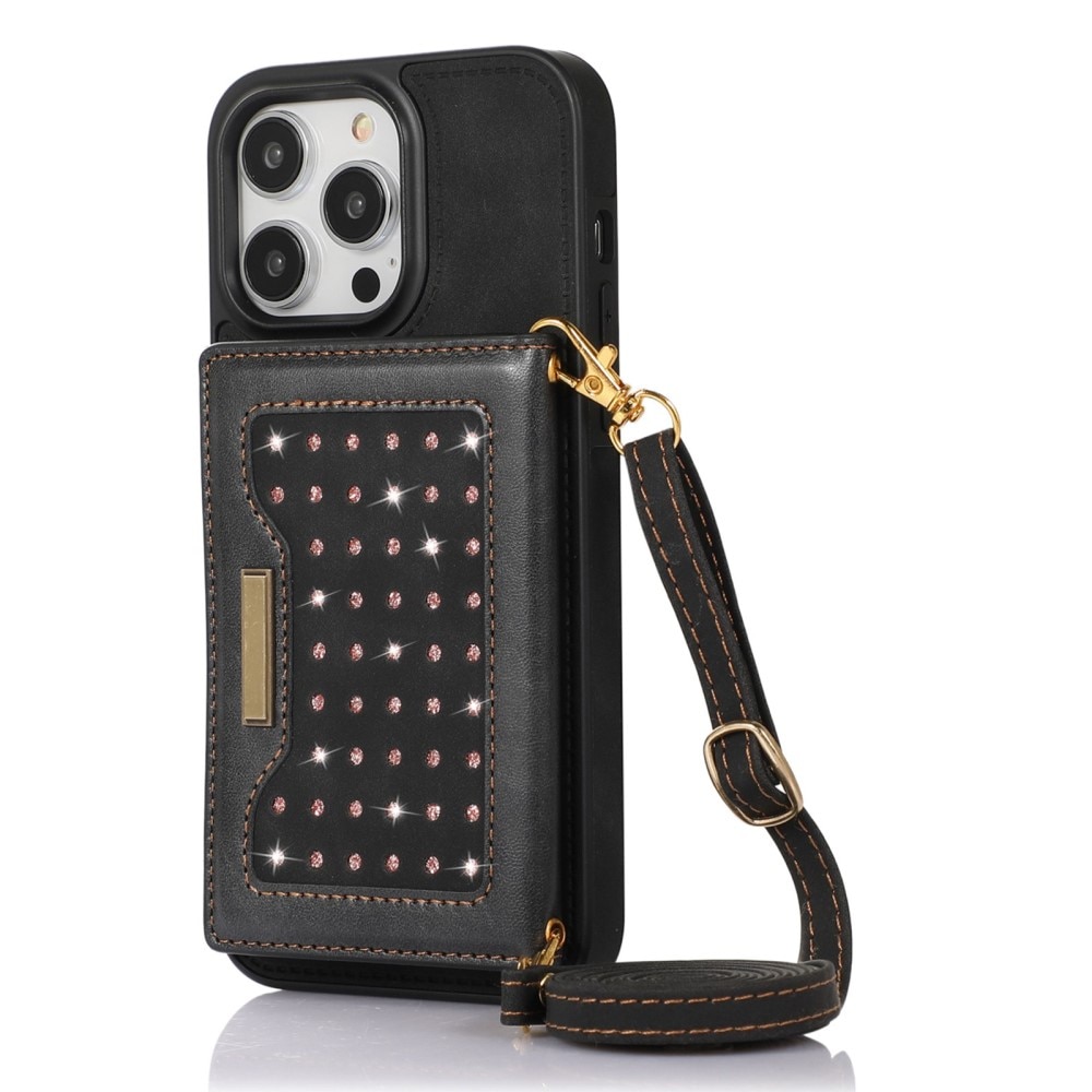 Plånboksskal Glitter iPhone 14 Pro svart
