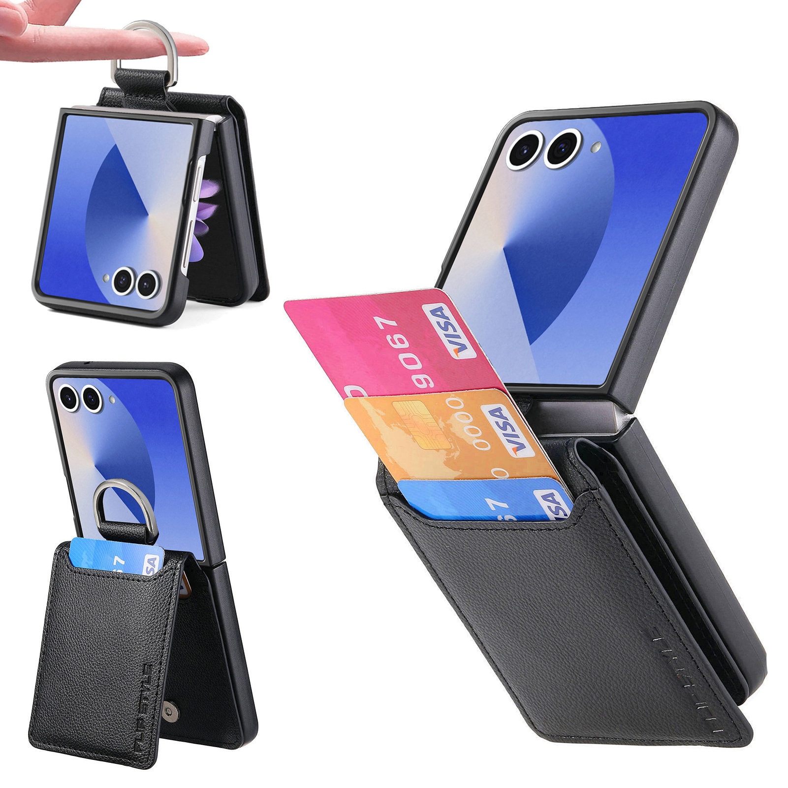 Samsung Galaxy Z Flip 7 Skal med Ringhållare + Kortfack svart