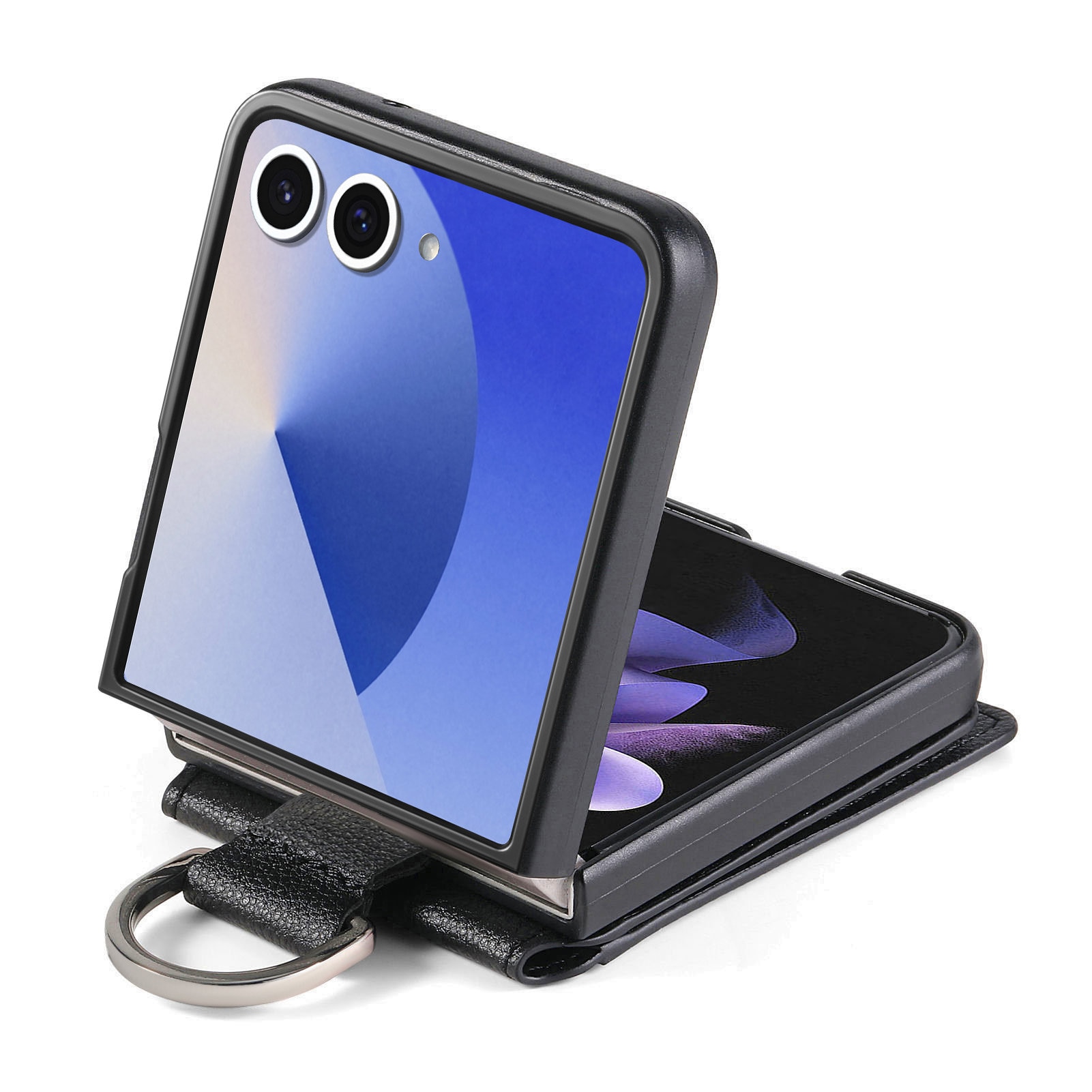 Samsung Galaxy Z Flip 7 Skal med Ringhållare + Kortfack svart