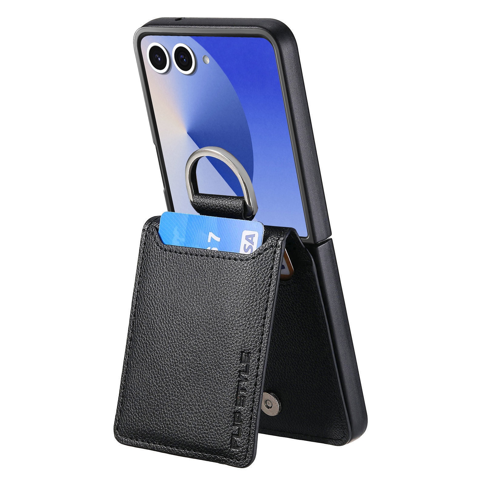 Samsung Galaxy Z Flip 7 Skal med Ringhållare + Kortfack svart