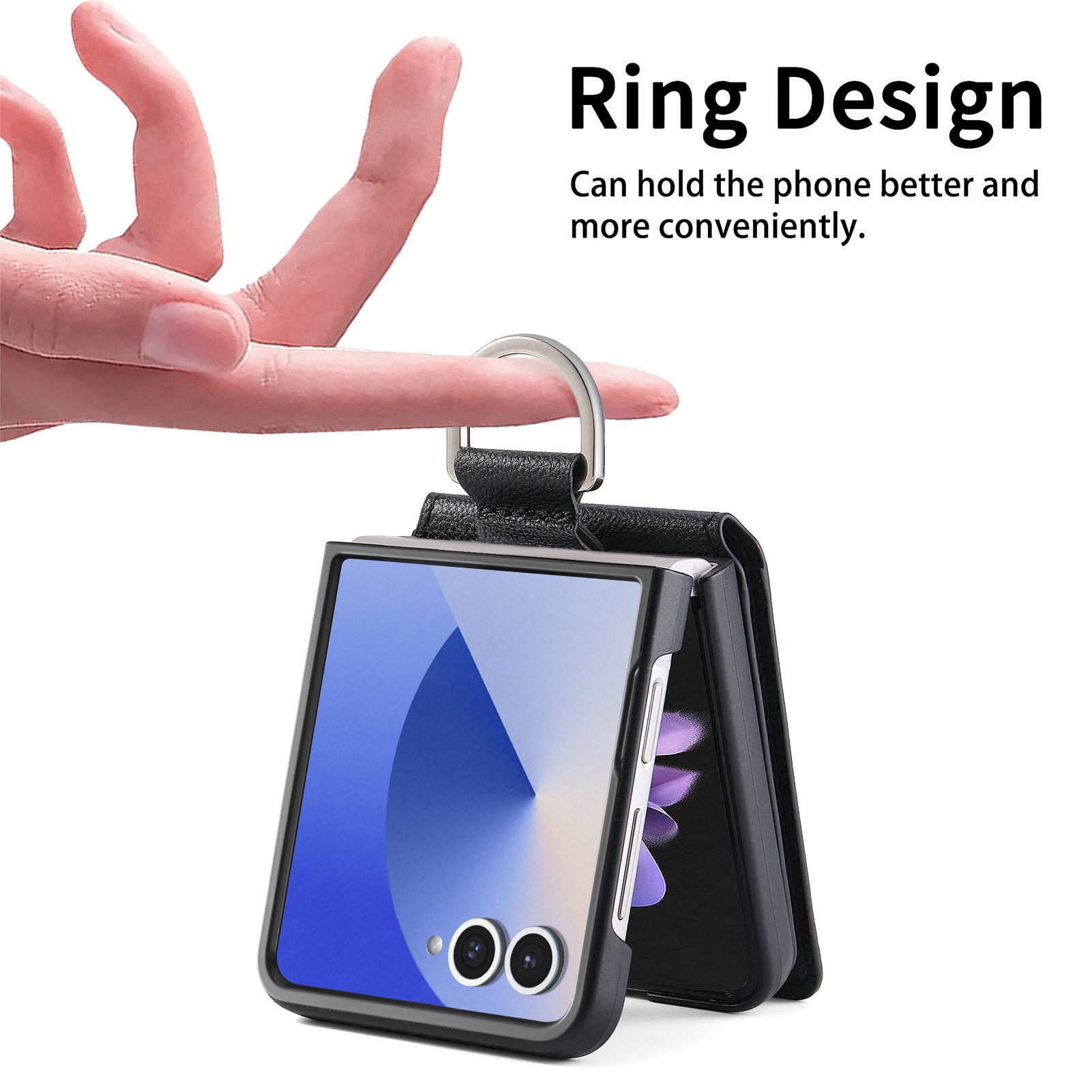 Samsung Galaxy Z Flip 7 Skal med Ringhållare + Kortfack svart