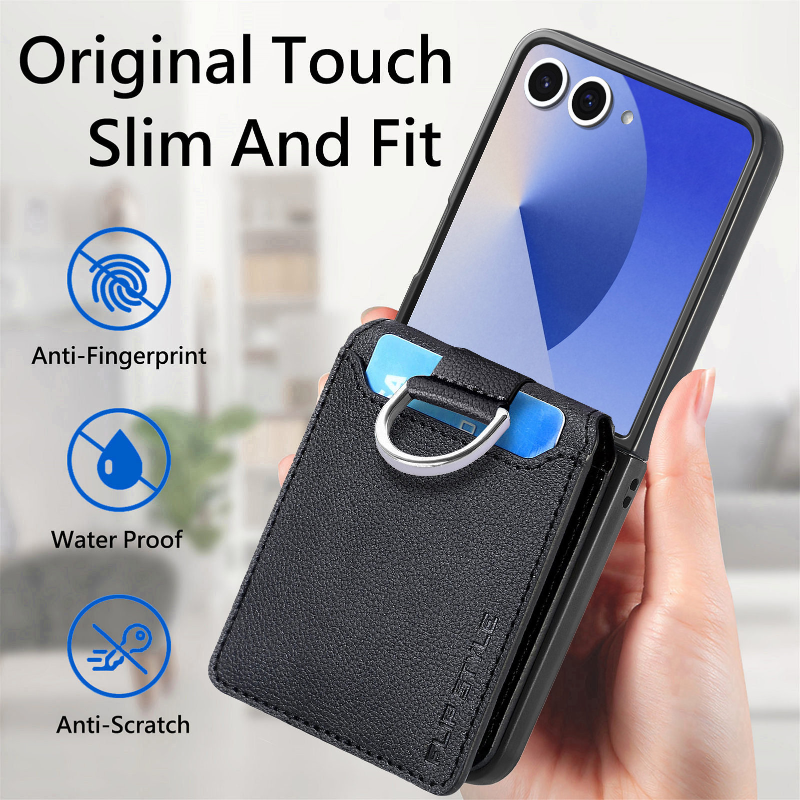 Samsung Galaxy Z Flip 7 Skal med Ringhållare + Kortfack svart