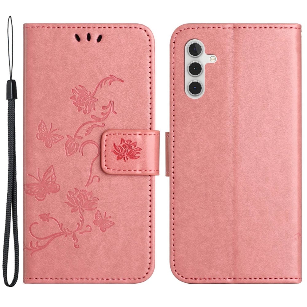 Läderfodral Fjärilar Samsung Galaxy A14 rosa