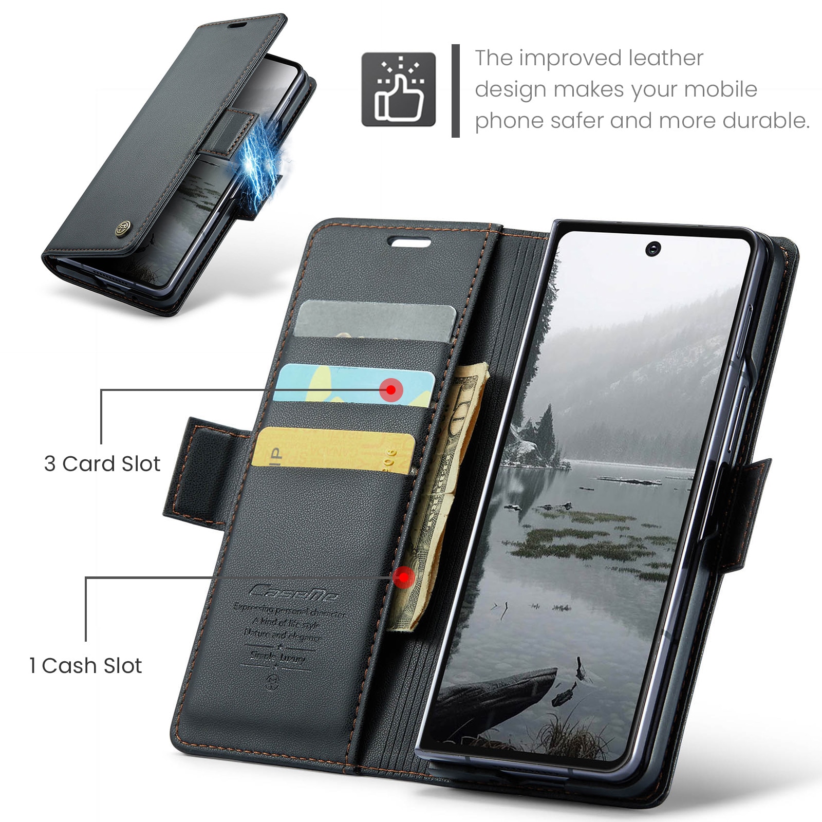 Slim Plånboksfodral RFID-skydd Samsung Galaxy Z Fold 7 svart