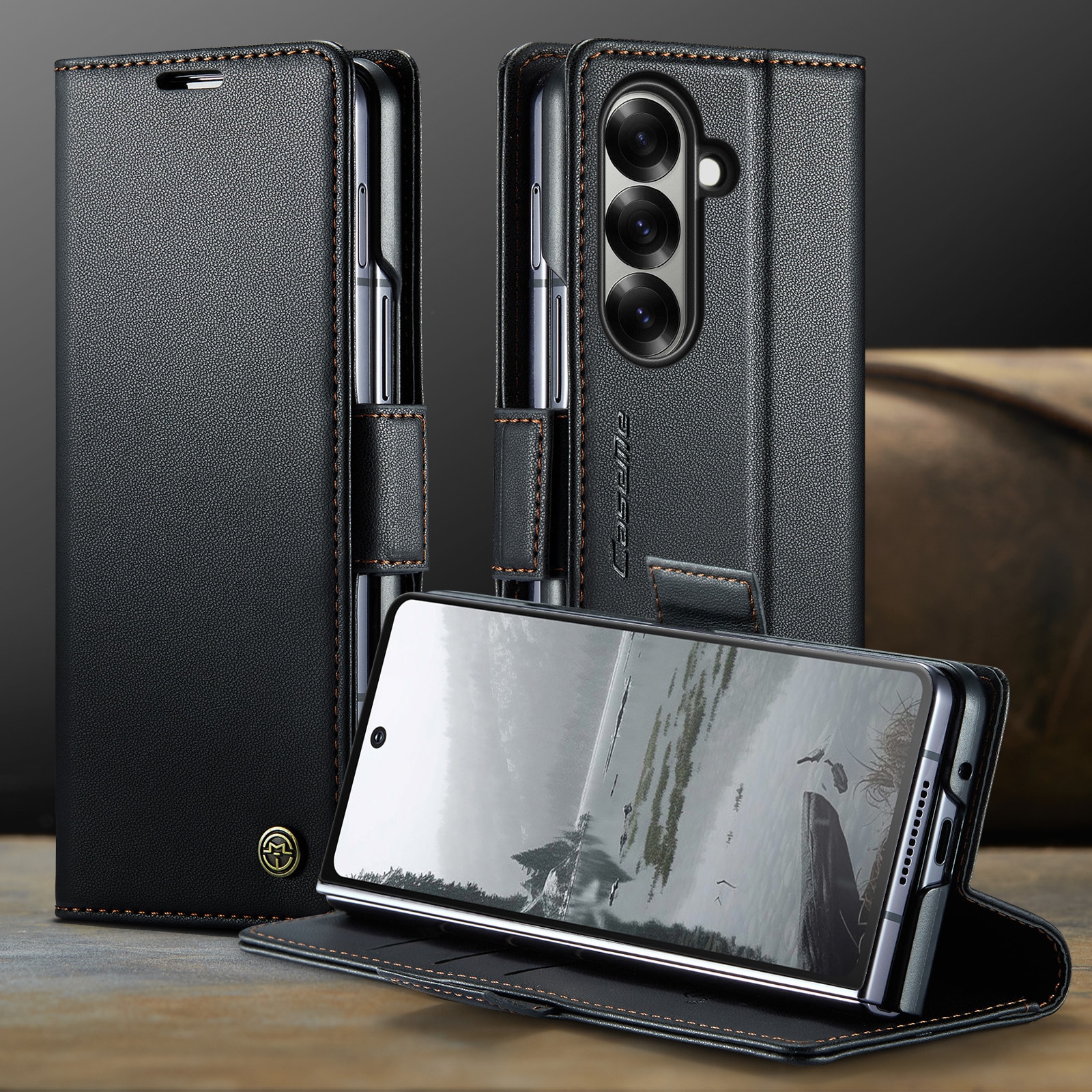 Slim Plånboksfodral RFID-skydd Samsung Galaxy Z Fold 7 svart