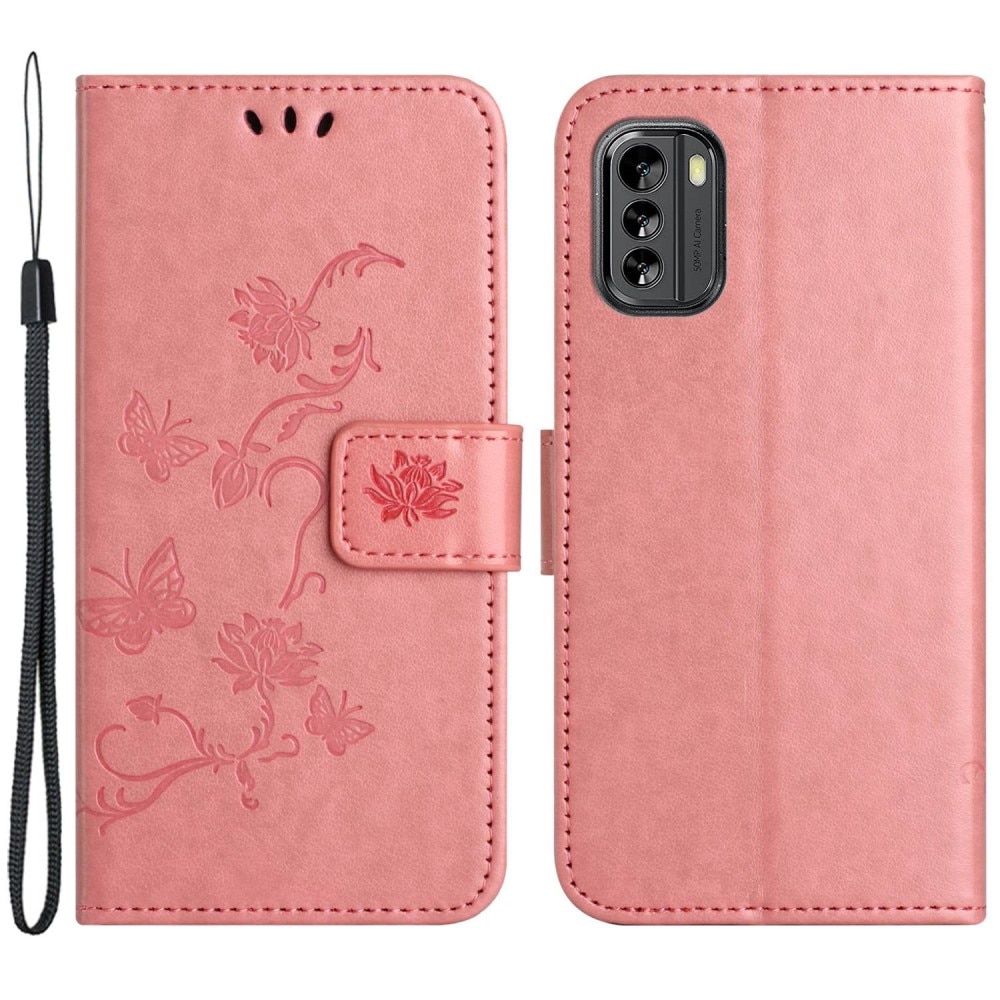 Läderfodral Fjärilar  Nokia G60 Rosa
