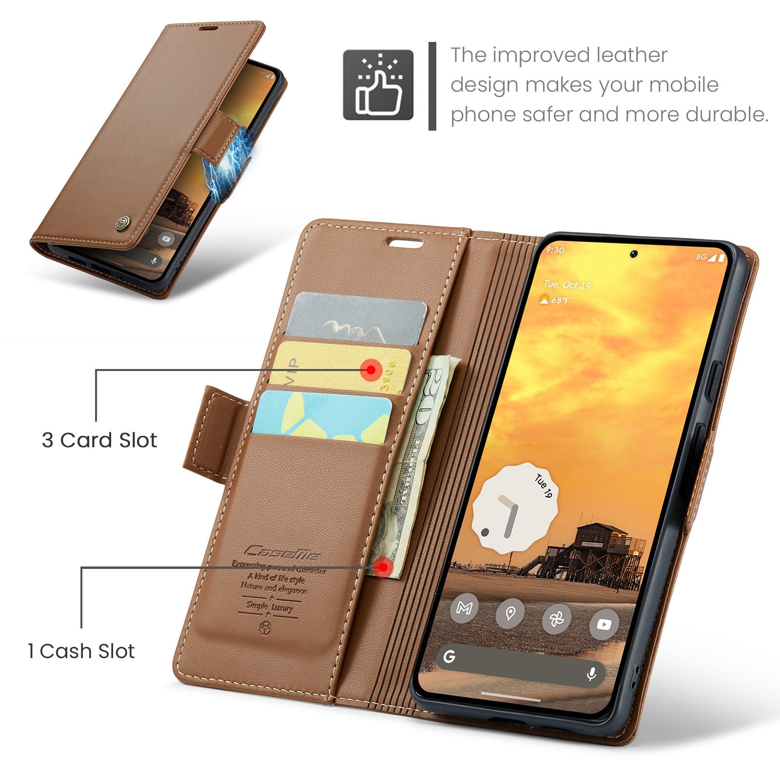 Slim Plånboksfodral RFID-skydd Google Pixel 10 Brun