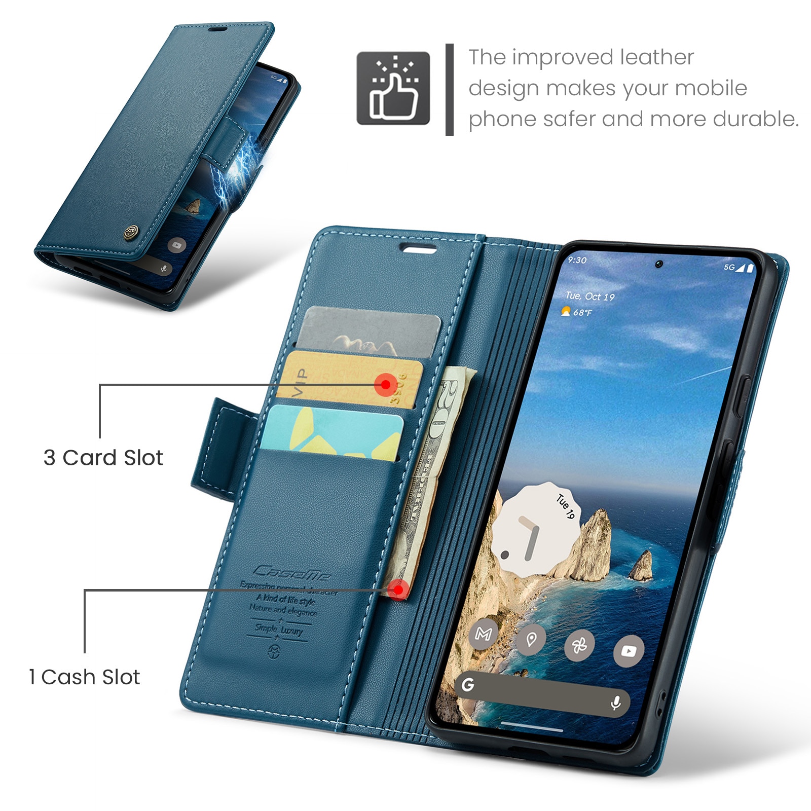 Slim Plånboksfodral RFID-skydd Google Pixel 10 Pro Blå