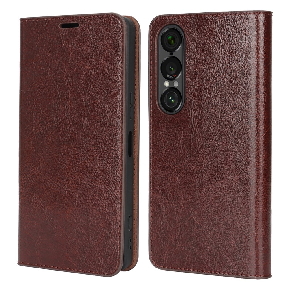 Mobilfodral Äkta Läder Sony Xperia 1 VII Mörkbrun