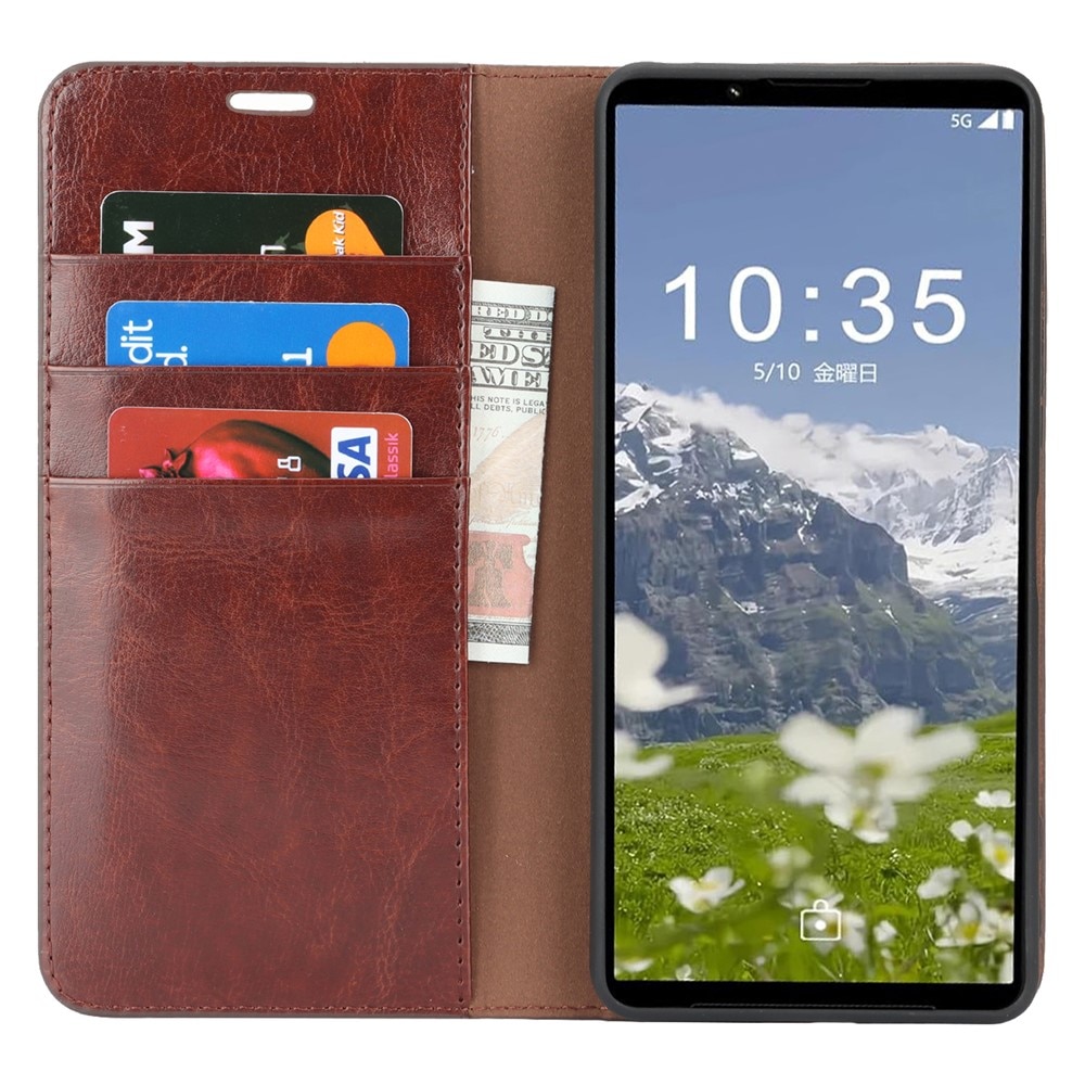 Mobilfodral Äkta Läder Sony Xperia 1 VII Mörkbrun