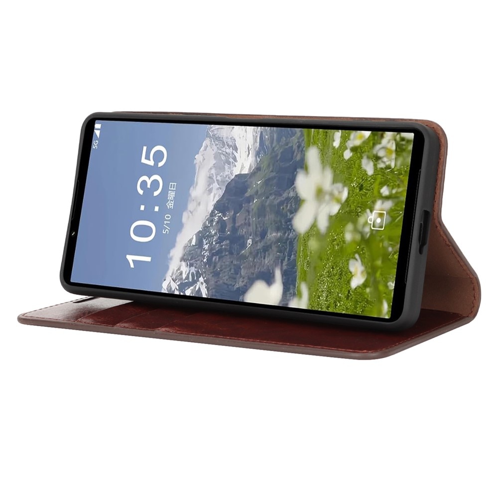 Mobilfodral Äkta Läder Sony Xperia 1 VII Mörkbrun