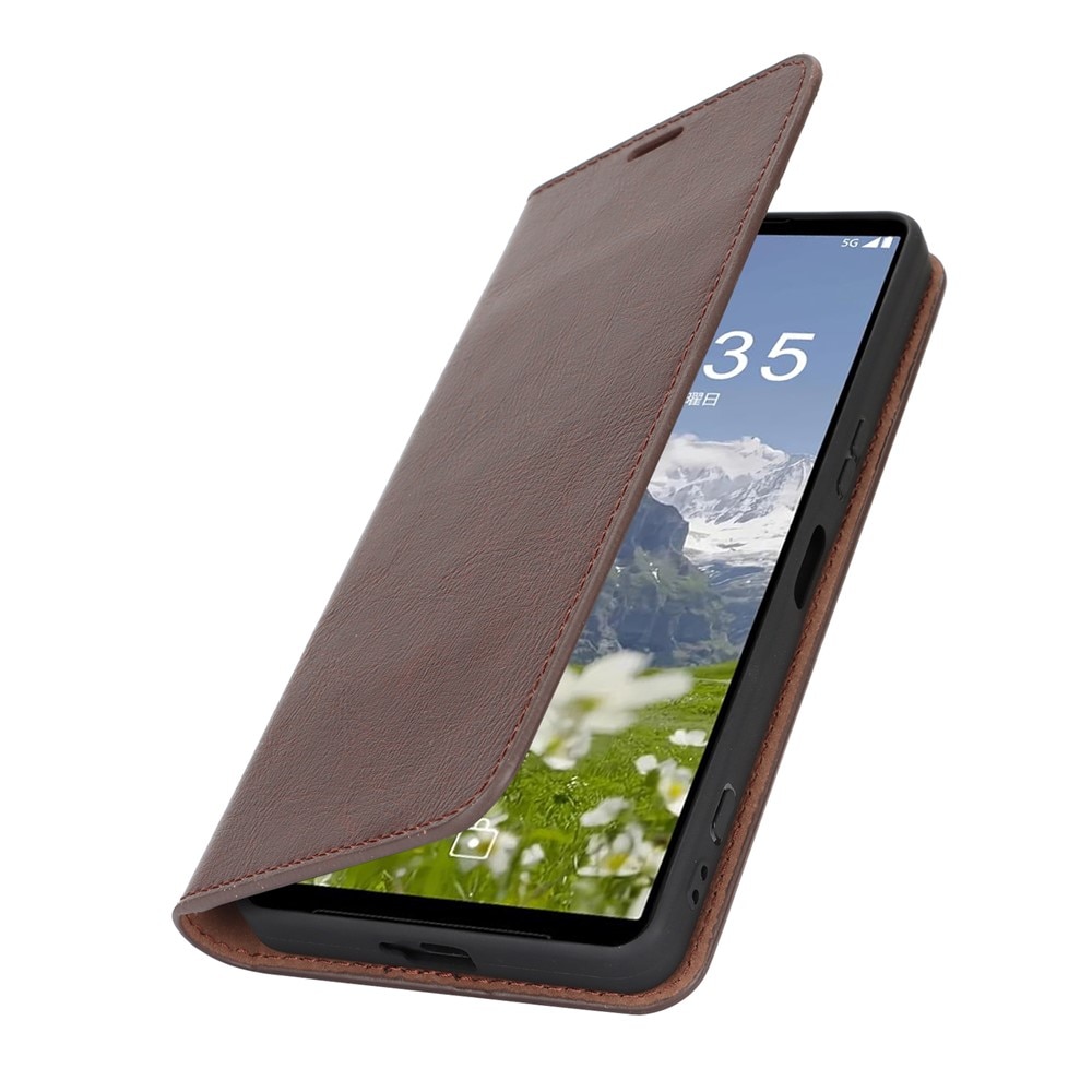 Mobilfodral Äkta Läder Sony Xperia 1 VII Mörkbrun