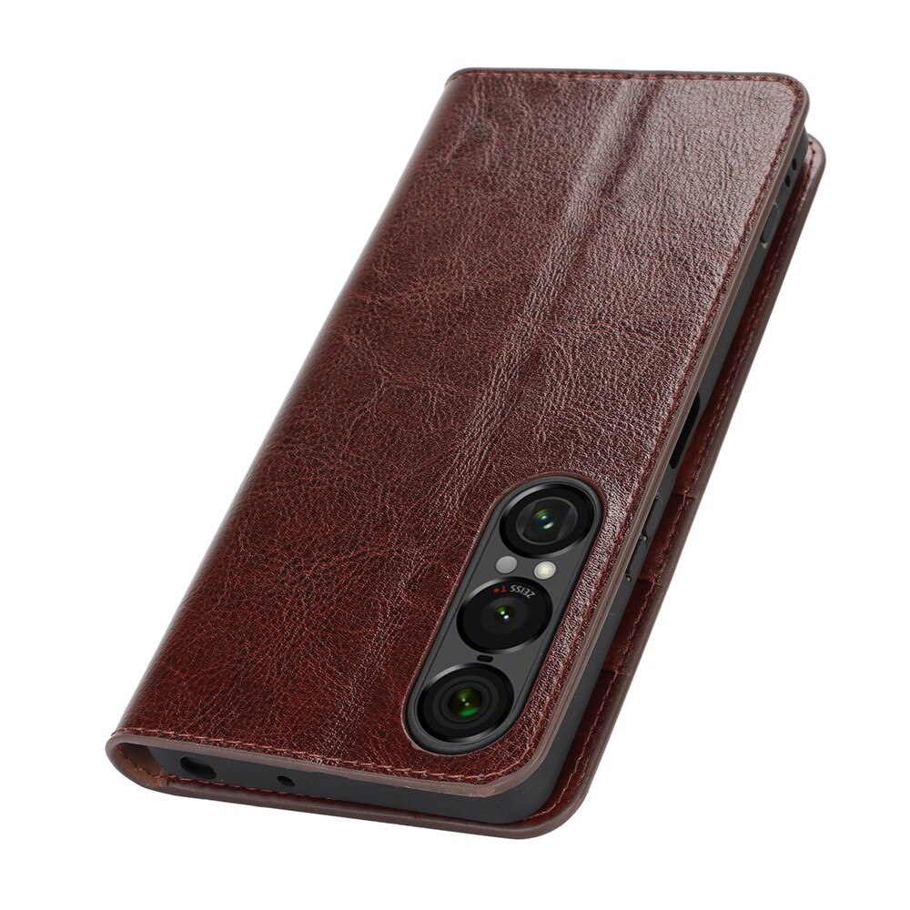 Mobilfodral Äkta Läder Sony Xperia 1 VII Mörkbrun