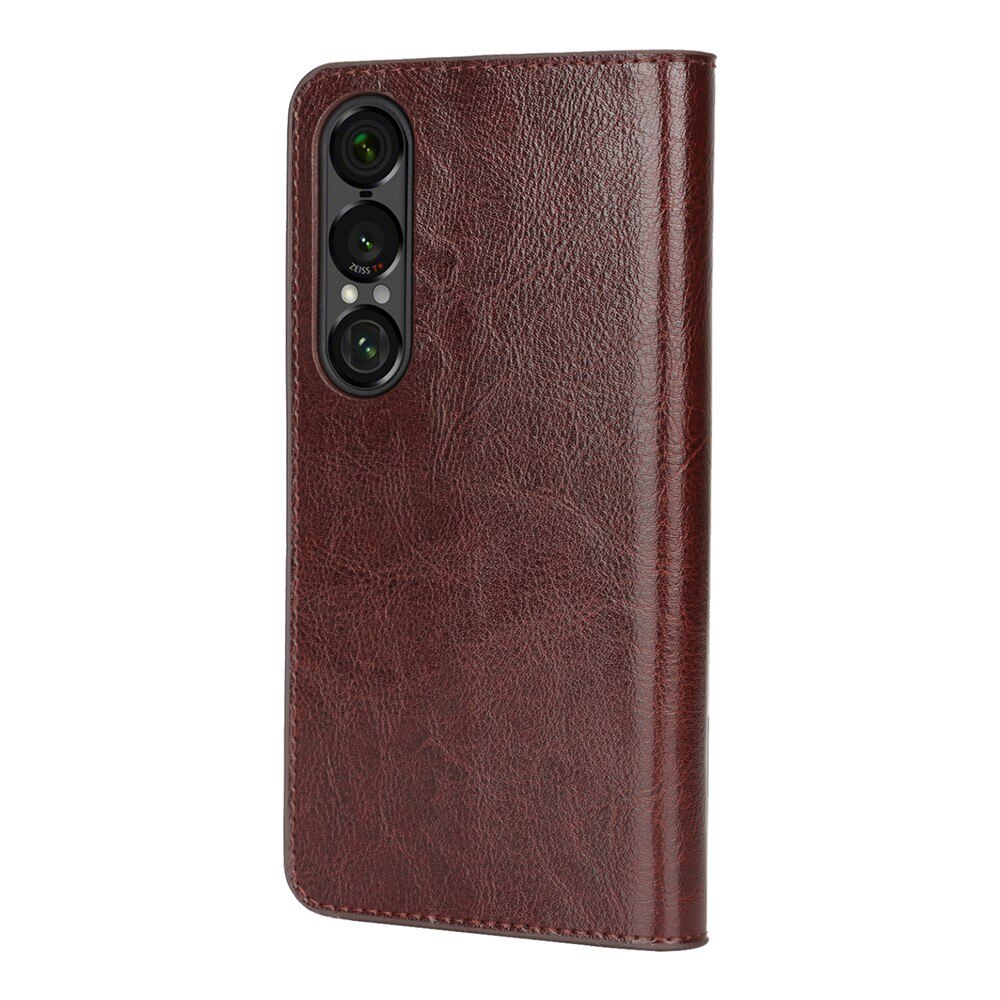 Mobilfodral Äkta Läder Sony Xperia 1 VII Mörkbrun