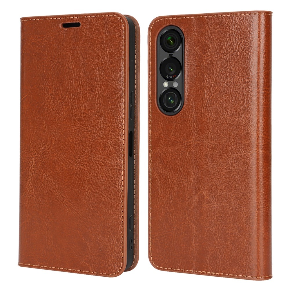 Mobilfodral Äkta Läder Sony Xperia 1 VII Brun